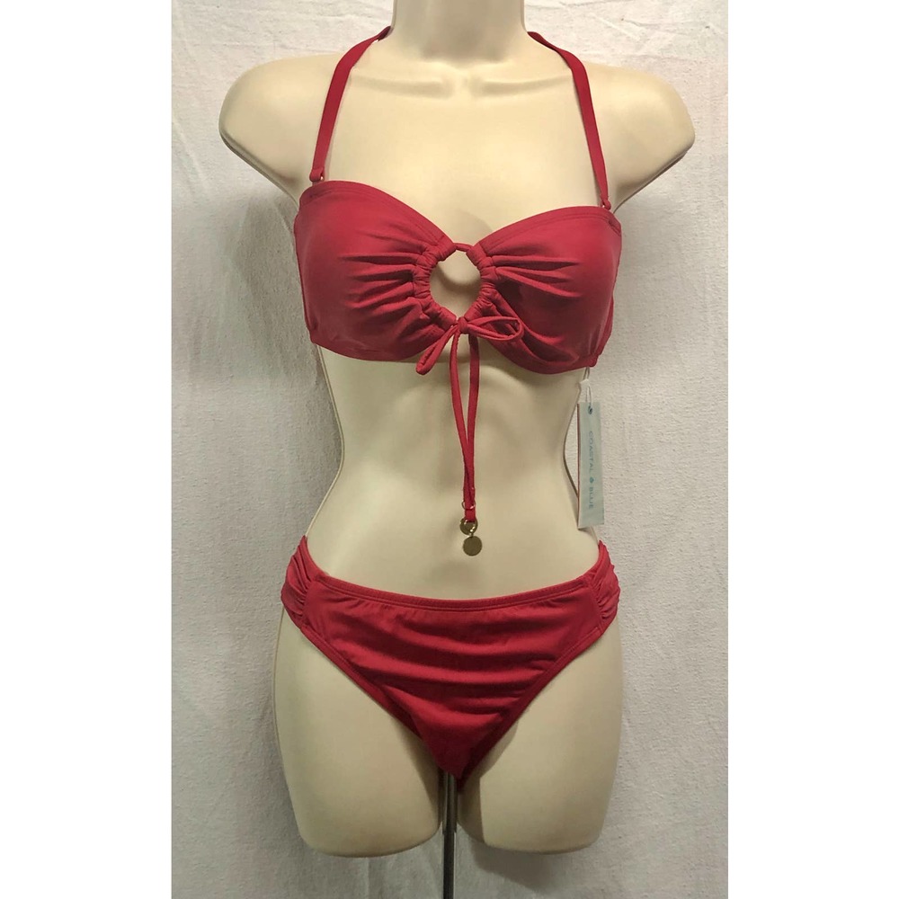 NWT Coastal Blue SZ: M Red Bandeau Bikini